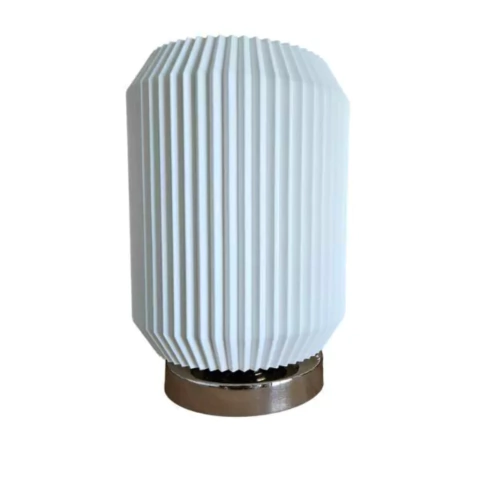 Lámpara velador escritorio ELITA E27 pantalla impresión 3D base negro o cromo sustentable moderno deco CHIMBA