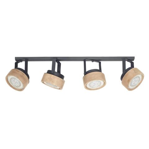 Plafón techo barral LINEA FIJI 4 luces AR111 cabezales de madera nórdico VIGNOLO