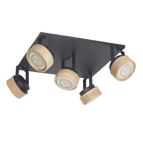 Plafón techo LINEA FIJI base cuadrada cabezales de madera nórdico 5 luces AR111 VIGNOLO