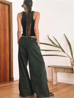 Maxi Palazzo Denim Negro con Tajo - comprar online