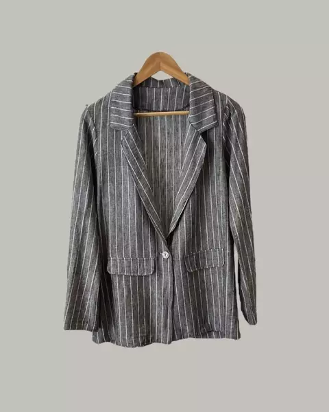 Blazer Rayas Lino Negro