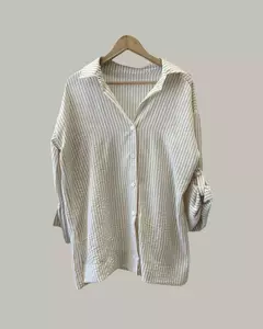 Camisa Lino Rayas Beige en internet