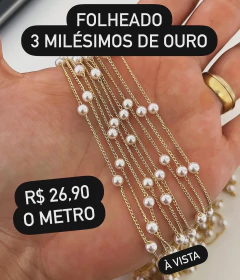 Corrente com Bolinha Perola Folheada a Ouro