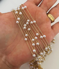 Corrente com Bolinha Perola Folheada a Ouro - comprar online