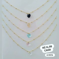 Colar Cristal Coração Folheado à 3 milésimos de ou