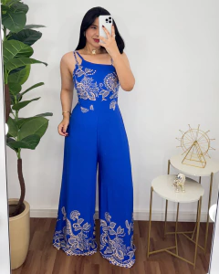 Macacão Pantalona em viscolinho azul