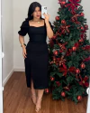 Vestido MIDI tubinho mangas Preto - comprar online