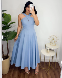 Vestido em linho Vick Azul