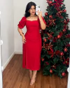 Vestido MIDI tubinho mangas Vermelho - comprar online