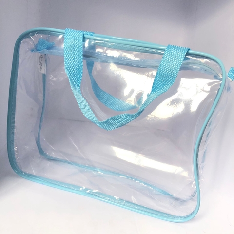 Kit com 3 necessaires com 3 tamanhos diferentes Transparente AZUL