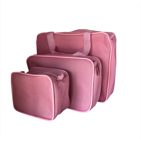 Kit com 3 necessaires com 3 tamanhos diferentes inteira NAILON (tecido) ROSA
