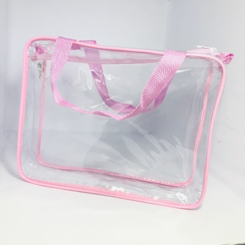 Kit com 10 necessaire MALOTE transparente e ROSA 30X23