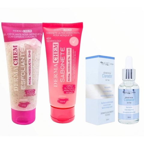 Kit esfoliante dermachem + sabonete dermachem + clareador max love