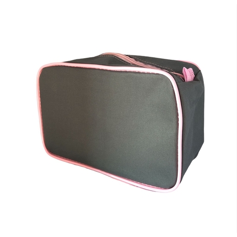 Necessaire inteira NAILON (tecido) CINZA COM A BORDA ROSA 23x15
