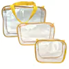 Kit com 3 necessaire TAMANHOS DIFERENTES transparente AMARELA