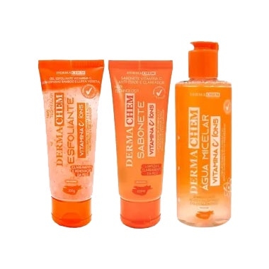 Kit dermachem vitamina c - esfoliante + sabonete + água micelar
