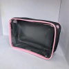 Necessaire CINZA com BORDA ROSA de nailon (tecido) com a frente transparente 23x15