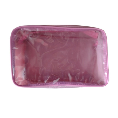 Necessaire ROSA de nailon (tecido) com frente transparente 23x15