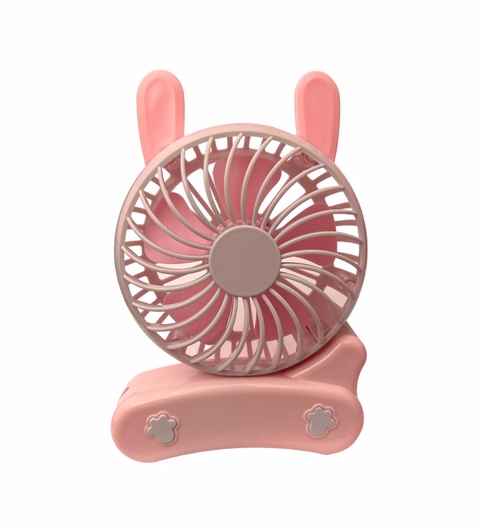 MINI VENTILADOR COM ORELHINHA BRANCO E ROSA