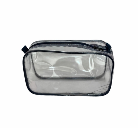 Kit com 3 Necessaire transparente e AZUL MARINHO 23X15