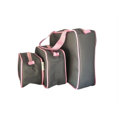 Kit com 3 necessaires com 3 tamanhos diferentes inteira NAILON (tecido) CINZA COM A BORDA ROSA - comprar online
