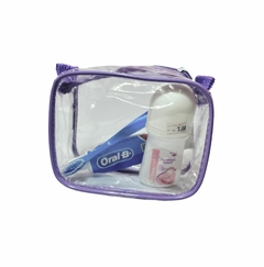 Imagem do Kit com 20 MINI necessaire transparente e LILÁS 15x12