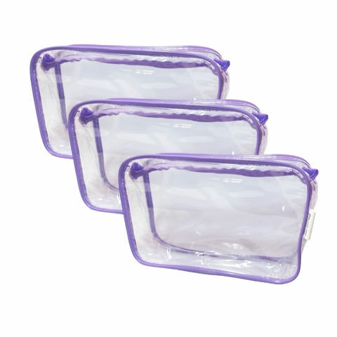 Kit com 3 necessaire transparente e LÍLAS 23x15