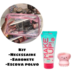 kit 1 necessaire 23x15+sabonete pré+polvo cuidado facial