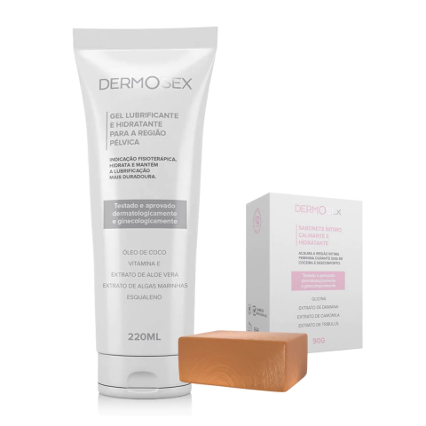 Combo Lubrificante Hidratante Dermosex 220ml Sabonete Íntimo Barra Hidratante Dermosex 90g