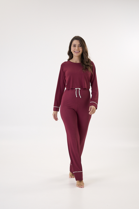 PIJAMA DE AMAMENTAÇÃO COMPRIDO | BORDÔ - comprar online