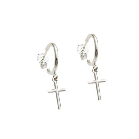 Brinco Argola com Pingente Cruz 1,4cm