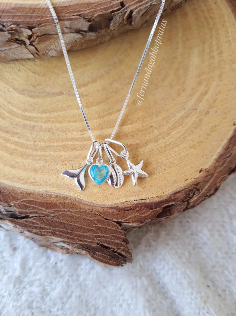 Patuá Mar, Estrela, Búzio, Cauda e Ponto de Luz Azul Acquamarine