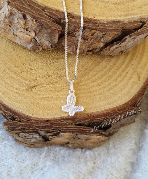 Cordão com Borboleta cravejada de Zircônias 1cm