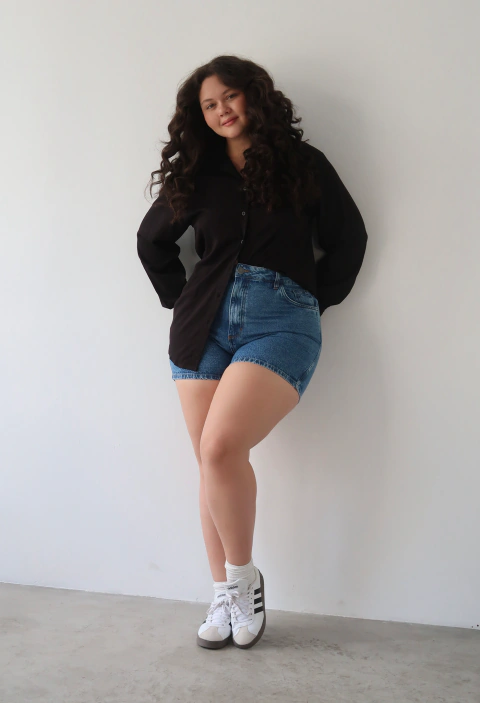 Short Mom Jeans Azul Marmorizado