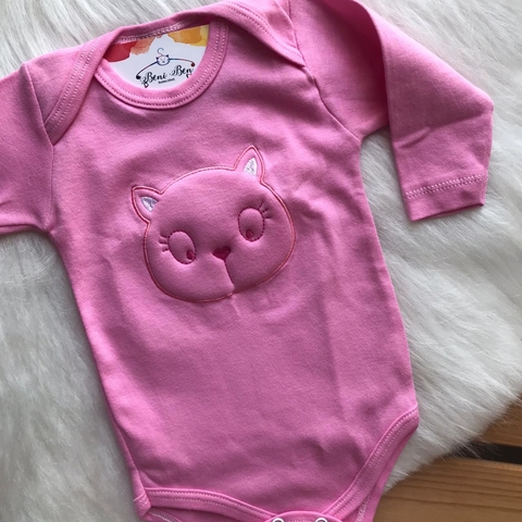 BODY BEBÊ MANGA LONGA BORDADO - ROSA