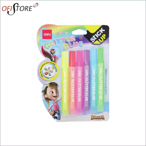 Adhesivo Deli Glitter x6 tubos colores neon (1166)