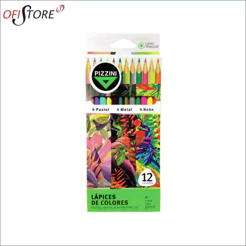 Pizzini Lapiz Color X12 unidades 4 Metal + 4 Neon + 4 Pastel (7102)