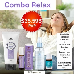 Combo Relax. Emulsión Corporal + Elixir + Aromatizante Hornillo y Bruma para almohada