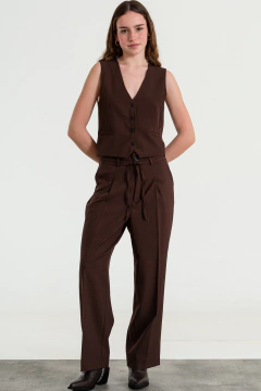 Pantalón sastrero recto con lazo (UNIQ) - tienda online