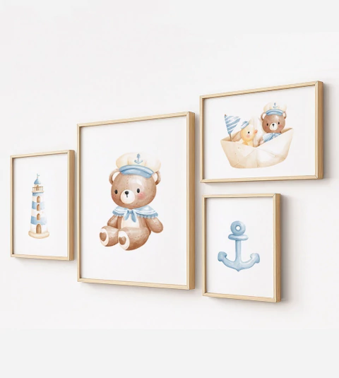 Kit de 4 Quadros - Ursinhos Marinheiros - Decoração Náutica - comprar online