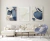 Trio de Quadros Decorativos - Abstrato Azul com Detalhes de Ouro