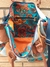 Bolsa Jeans com couro e estampa digital - Amor em Patchwork - Bolsas exclusivas