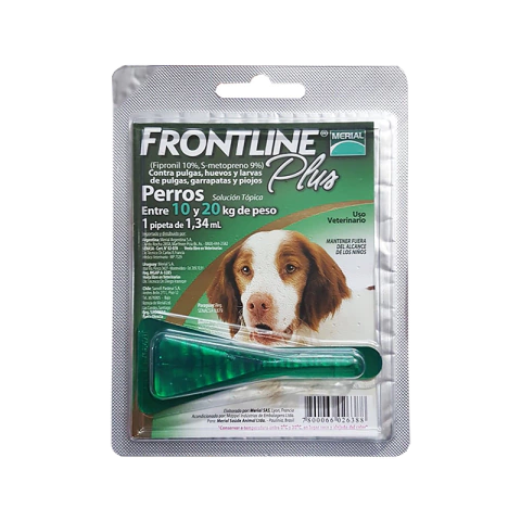 Anti pulgas y garrapatas para perro desde 10kg hasta 20kg en pipeta Frontline plus