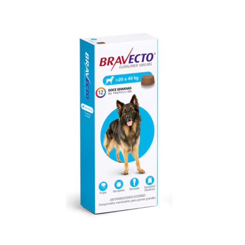 Anti-pulgas y garrapatas Bravecto 20kg a 40kg $59.500 - comprar online