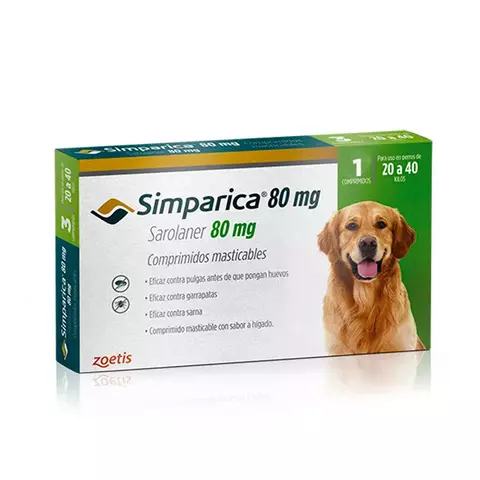 Comprimido Antipulgas-Garrapatas S.i.m.p.a.r.i.c.a de 20kg a 40kg
