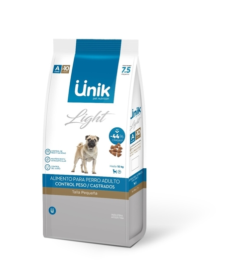 Alimento para perro control de peso/castrados Talla Pequeña Unik Light 7.5k