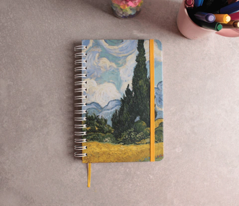 Caderno Espiral: Campo de Trigo com Ciprestes - Coleção Van Gogh