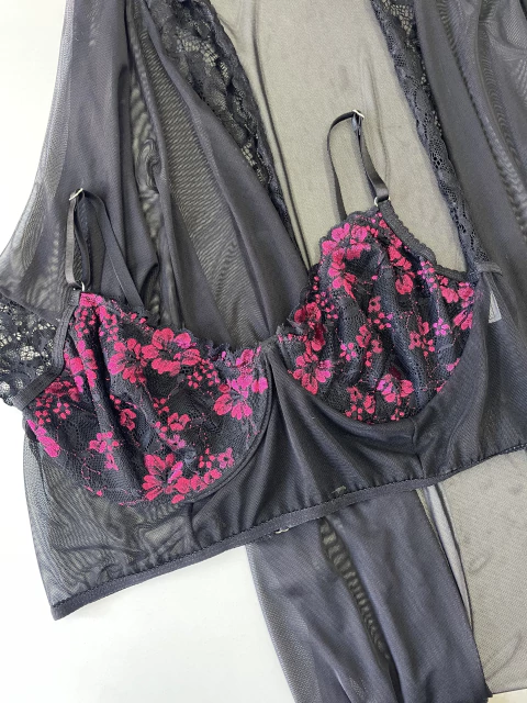 CORPIÑO CORSET FLORES FUCSIA