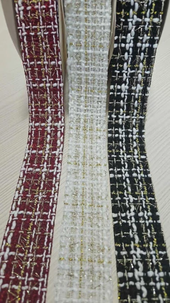 FITA TWEED COM FIO DOURADO (38MM) - 1 METRO