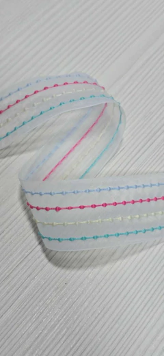 FITA ORGANZA PESPONTO POMPOM (38MM) - 1 METRO - comprar online